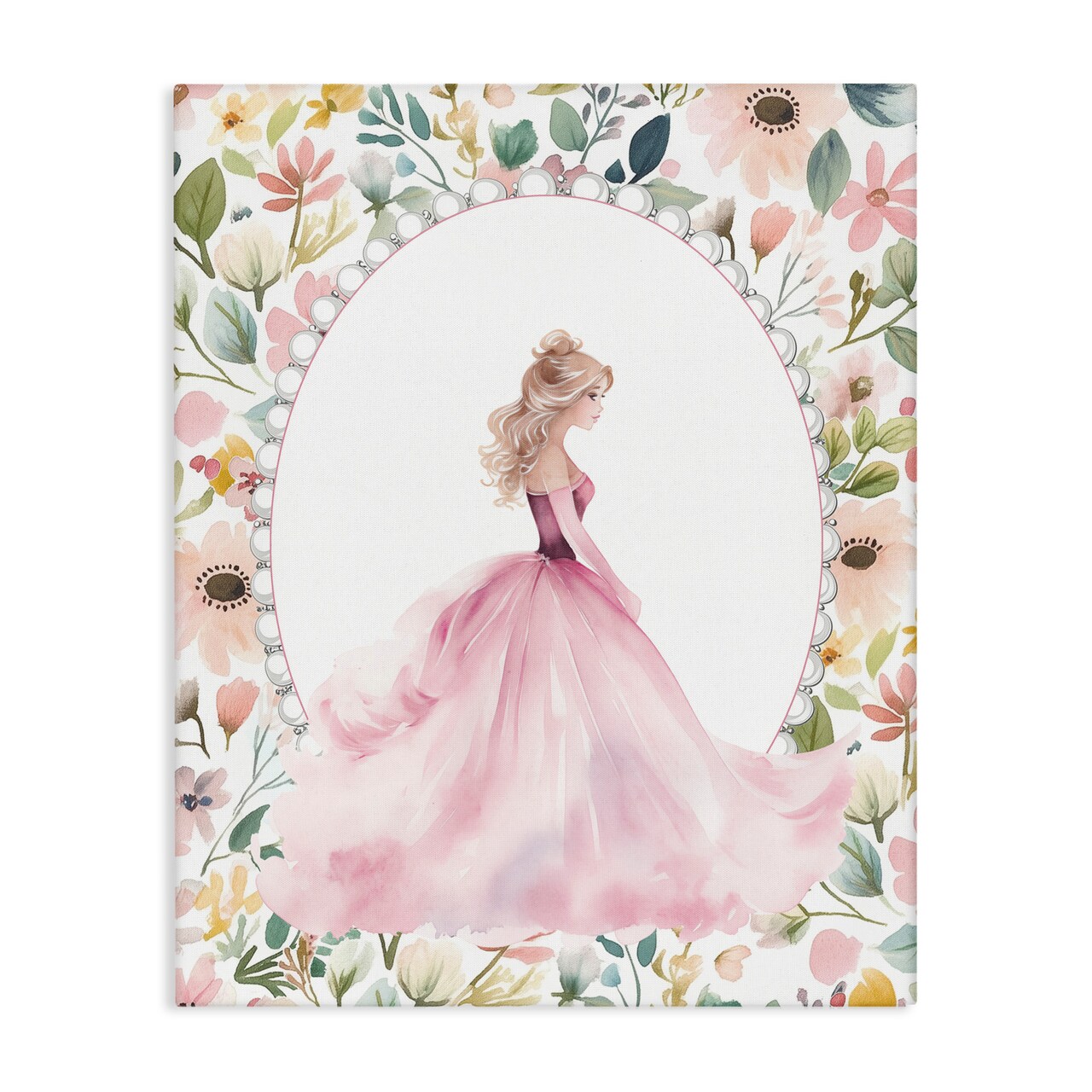 Stupell Industries Pink Princess with Pearl Border Canvas, design by Christine Simpson Art